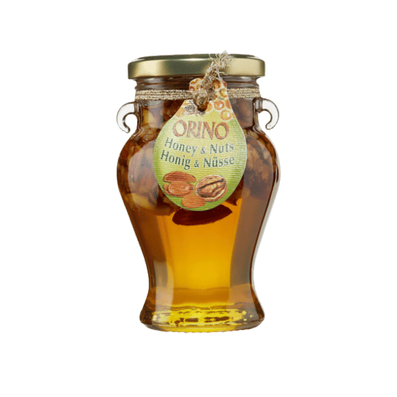 Honig mit Mixnüssen (250g) Orino von Orino bei Araxxon  - Hochwertiges griechisches Produkt.   Honig mit Mixnüssen (250g) Orino από Orino στο Araxxon  - Αυθεντικό ελληνικό προϊόν.